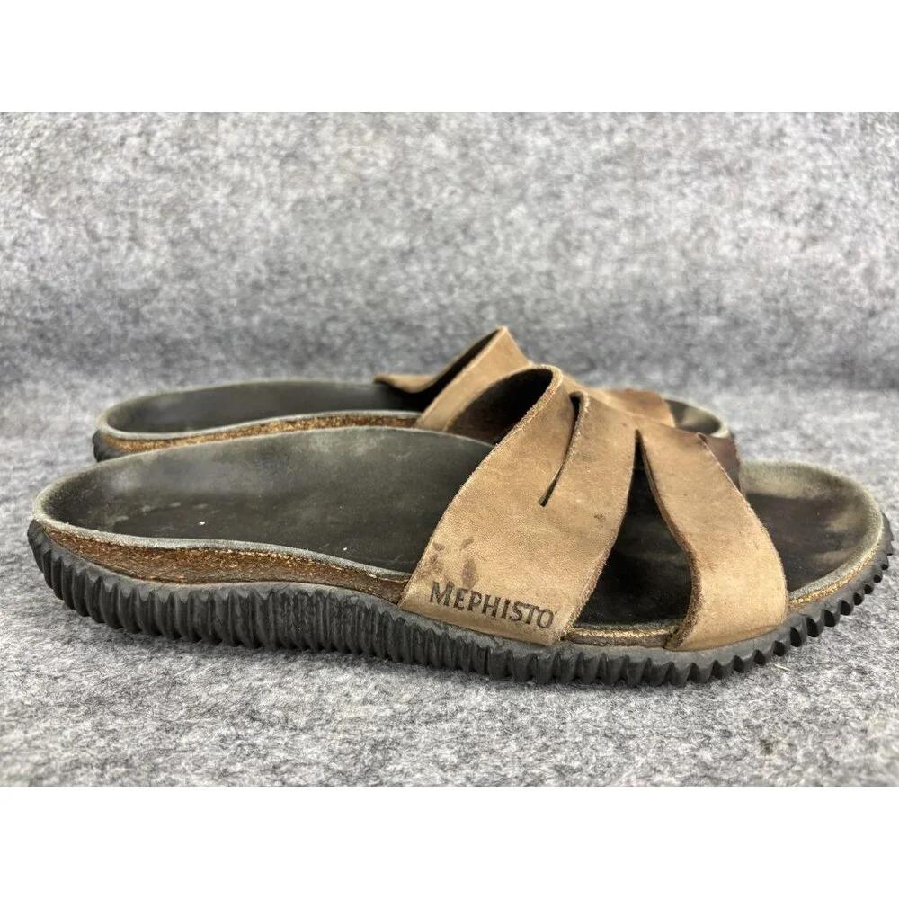 Mephisto‎ Shoes Mens Size 38 Brown Leather Slip On Sandals Cork Footbed Comfort